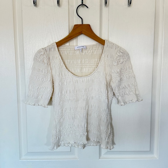 Frame Denim Smocked Short Sleeve Knit Top - Picture 1 of 3